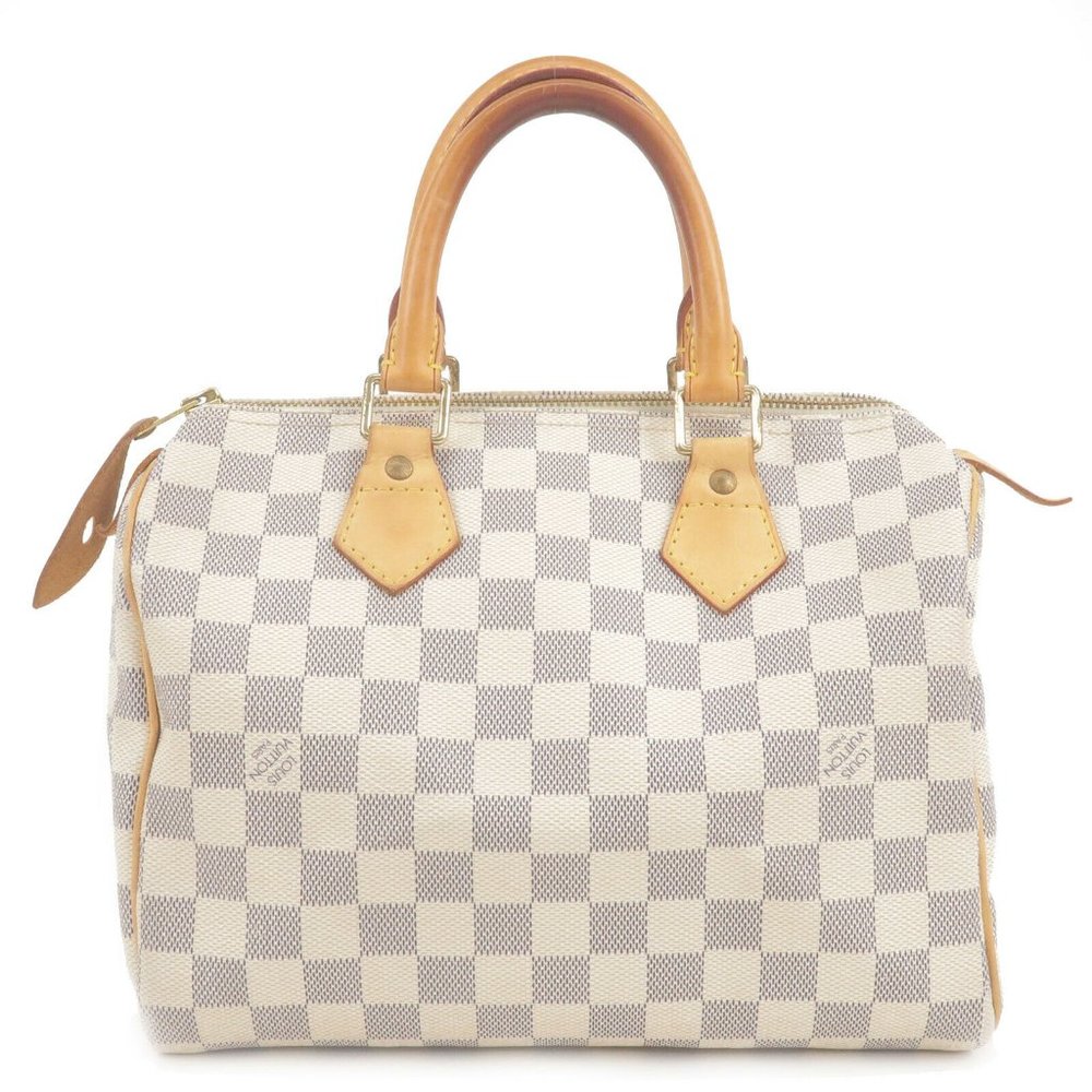 Vintage Louis Vuitton Speedy 30 Damier Azur White Gray Hand Bag Satchel Gold